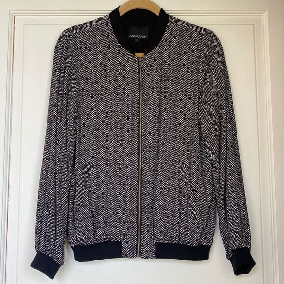 Black And White Zip Front Bomber Jacket By Cynthia Rowley - Picture 1 of 5